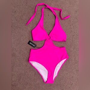 New Medium hot neon pink one piece Swimsuit Bathing Suit festival rave halter